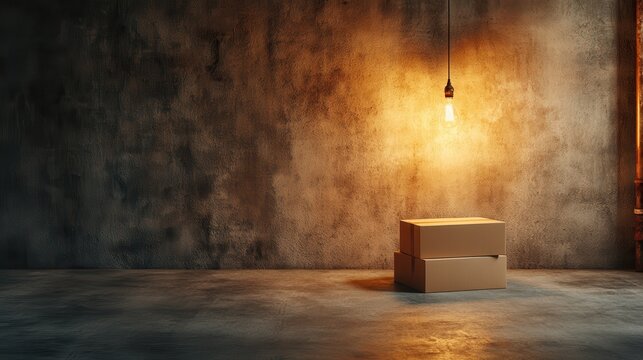 A minimalist setting featuring a few stacked boxes bathed in soft, warm light, representing simplicity and the calmness found in uncluttered spaces.