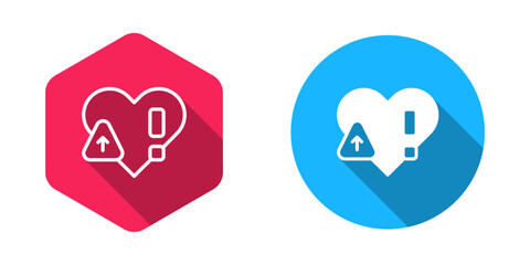 Filled and outline Heart rate icon isolated with long shadow background. Heartbeat sign. Heart pulse icon. Cardiogram icon. Vector