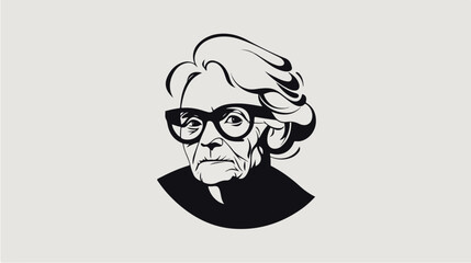 Black and white illustration of an elderly woman. Pensioner woman. Grandmother.
