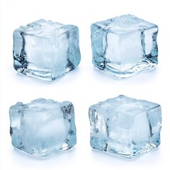 Obraz premium Four Clear Ice Cubes on White Background