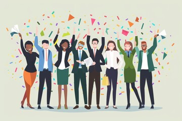 Cheerful Group of Diverse Colleagues Celebrating an Achievement With Confetti in a Modern Office Setting During Daytime