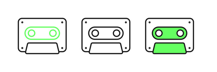 Fototapeta premium Set line Retro audio cassette tape icon isolated on white background. Vector