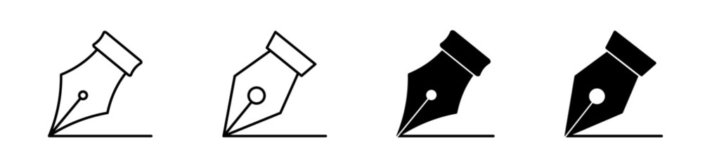 Writing pen icon set. Ink, pencil, sign, education symbol. Vector illustration. 