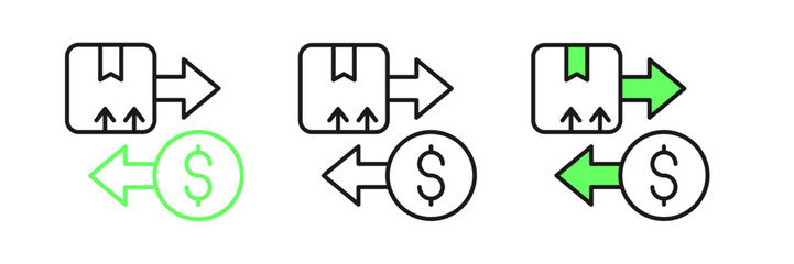 Set line Tax carton cardboard box icon isolated on white background. Box, package, parcel sign. Delivery and packaging. Vector