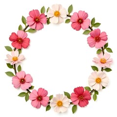 Fototapeta premium The frame is round made of flowers. spring flowers on a white background