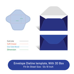 Envelope Dieline template, And 3D Box, Size 6.75 x 3.75, Vector File