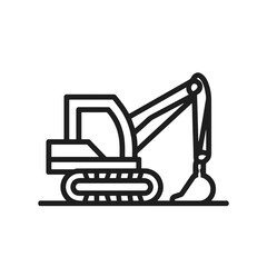 icon construction set, Construction machinery icon featuring excavator in minimalistic black outline design
