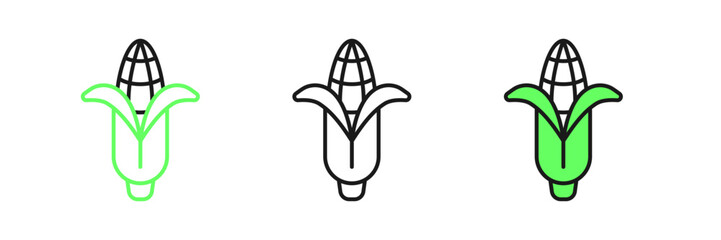 Set line Corn icon isolated on white background. Vector