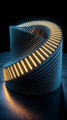 Glowing Orange Lines on Dark Metallic Spiral Abstract 3D Render