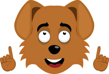 vector illustration emoji character face dog cartoon, observing and with hands pointing up