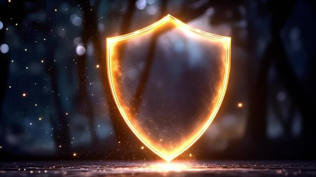 A glowing shield icon surrounded by ethereal wisps and soft light, suggesting protection or security themes.