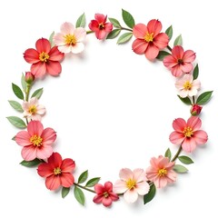 Obraz premium The frame is round made of flowers. spring flowers on a white background