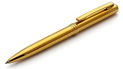 A metallic ballpoint pen placed diagonally on a white background
