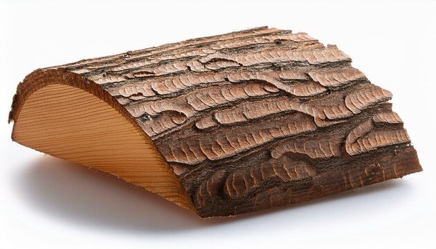spruce bark with pattern from bark beetles ips typographus isolated on white background