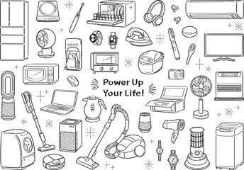 家電のイラストセット　新生活・一人暮らし応援　線画