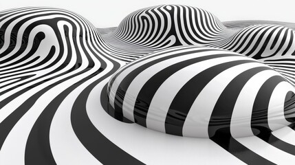 Abstract Black and White Striped Landscape on Curved Surfaces