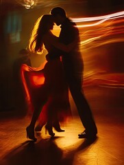 Passionate tango dance silhouette, romantic couple in vibrant motion