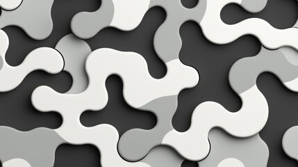 Abstract Gray and White Fluid Shapes on Dark Background Pattern
