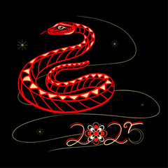 Rot goldene Schlange für das Jahr 2025 - Mystisches Schlangen Design auf schwarzem Hintergrund