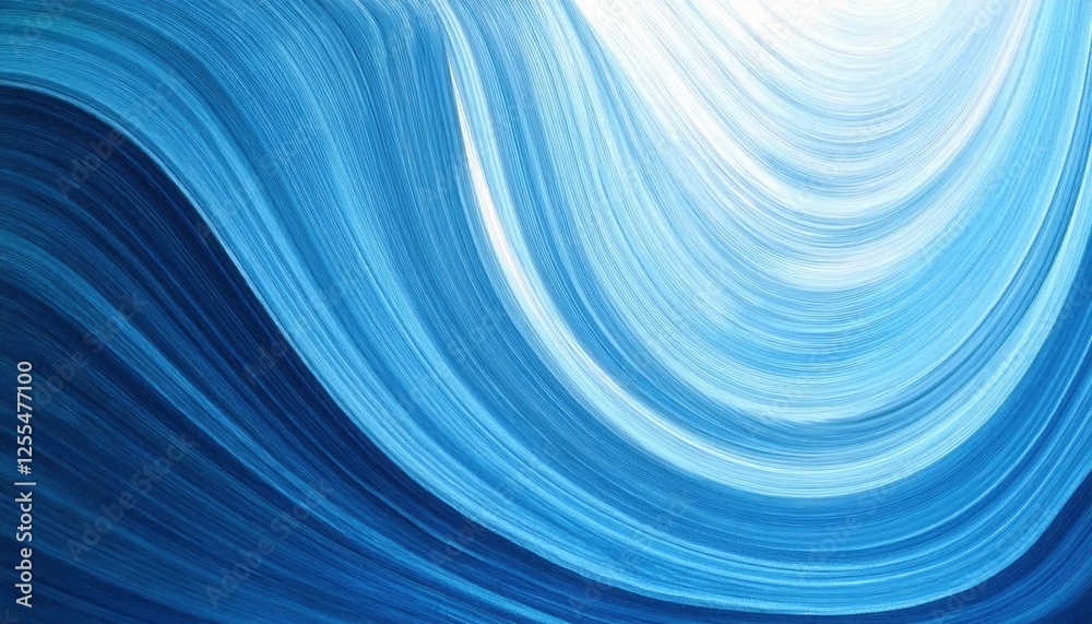 Poster flowing blue waves in abstract motion with textured gradient patterns for modern art or design background