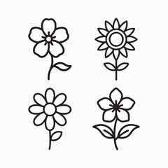 Set of  Simple Line Art Flower Illustrations, icons, logo