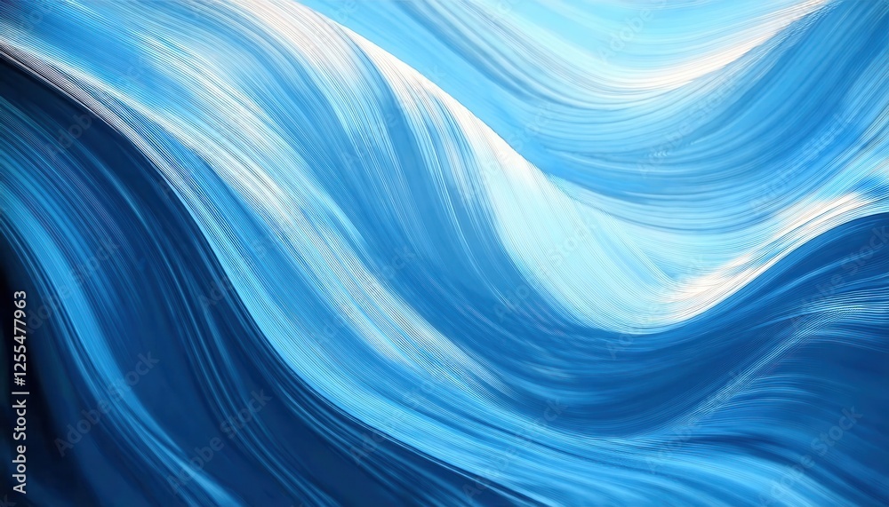 Poster flowing blue waves in abstract motion with textured gradient patterns for modern art or design backg
