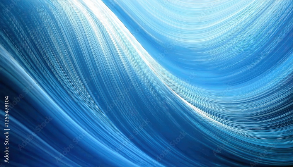 Poster flowing blue waves in abstract motion with textured gradient patterns for modern art or design background