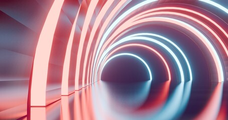 Futuristic architecture background neon arch tunnel 3d render