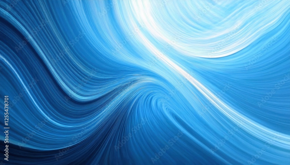 Poster flowing blue waves in abstract motion with textured gradient patterns for modern art or design backg