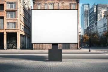 street advertising square billboard mockup at city 3d rendering