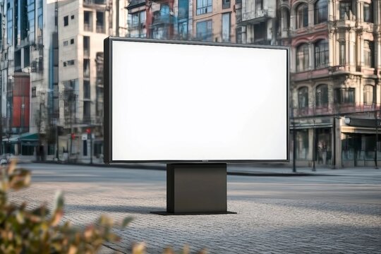 street advertising square billboard mockup at city 3d rendering