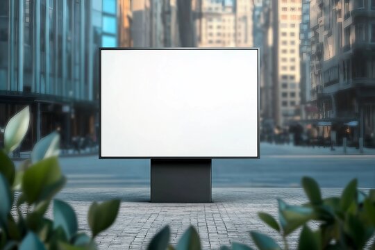 street advertising square billboard mockup at city 3d rendering