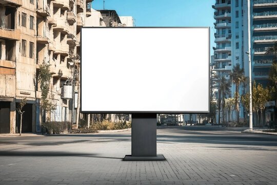 street advertising square billboard mockup at city 3d rendering