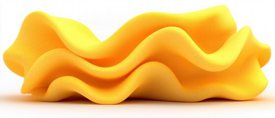 Golden Yellow Wave Shaped Pasta on White Background