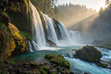 Fototapeta premium Iridescent Waterfall: Motion Blur Vintage Photography - Artistic Nature Scene