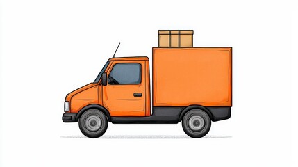 Fototapeta premium Bright Orange Delivery Truck Illustration with a Box on Top for Transportation Concept