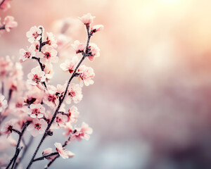 cherry blossom branches in soft focus, soft-colored background