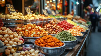 Bustling Local Market Filled with Exotic Spices and Colors