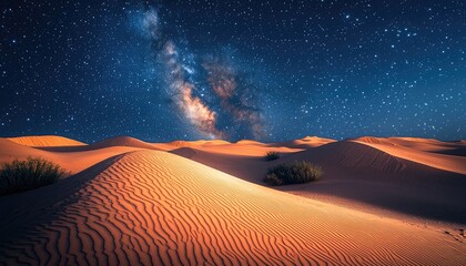 Naklejka premium Starry Night Sky Over Desert Sand Dunes