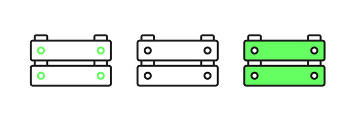 Set line Wooden box icon isolated on white background. Grocery basket, storehouse crate. Empty wooden container for vegetables, products. Vector