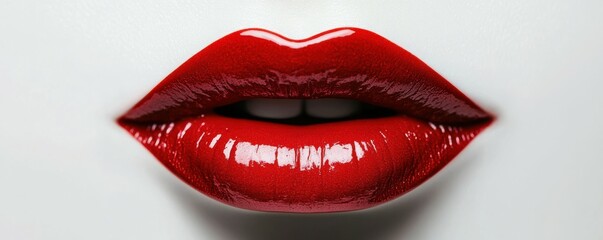 Obraz premium Close-up of glossy red lips on pale skin