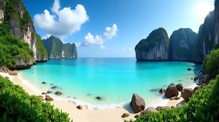 Fototapeta premium Tropical Paradise with Turquoise Waters and Limestone Cliffs