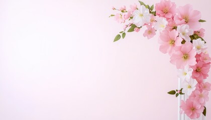 Fototapeta premium Beautiful floral arrangement with pink and white flowers on a soft pink background