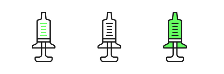 Set line Syringe icon isolated on white background. Syringe for vaccine, vaccination, injection, flu shot. Medical equipment. Vector