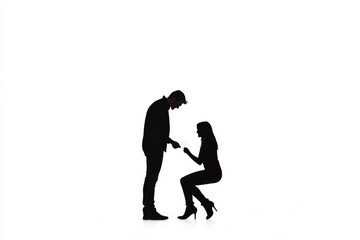 Fototapeta premium Silhouette of a couple engaged in a romantic proposal against a bright background
