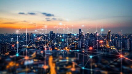 Fototapeta premium A futuristic digital landscape with vibrant cyberspace and bokeh effect representing big data