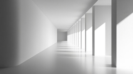 Fototapeta premium Minimalist interior with white walls and strong shadows creating depth