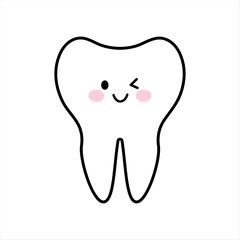 Kawaii outline tooth isolated on white background