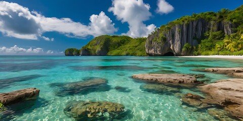 Tropical Paradise with Turquoise Waters and Limestone Cliffs