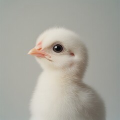 Fototapeta premium Adorable White Chick Portrait on Neutral Background Capturing Innocence and Delicate Beauty